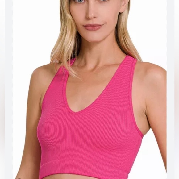 NWT Calvin Klein Neon Pink Cropped Racer Back Tank Top Size S - Picture 10 of 10